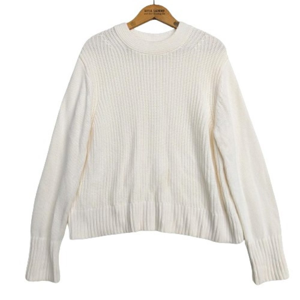 Banana Republic Mock Neck Pullover Sweater Size L New Ivory Shaker Knit Cotton